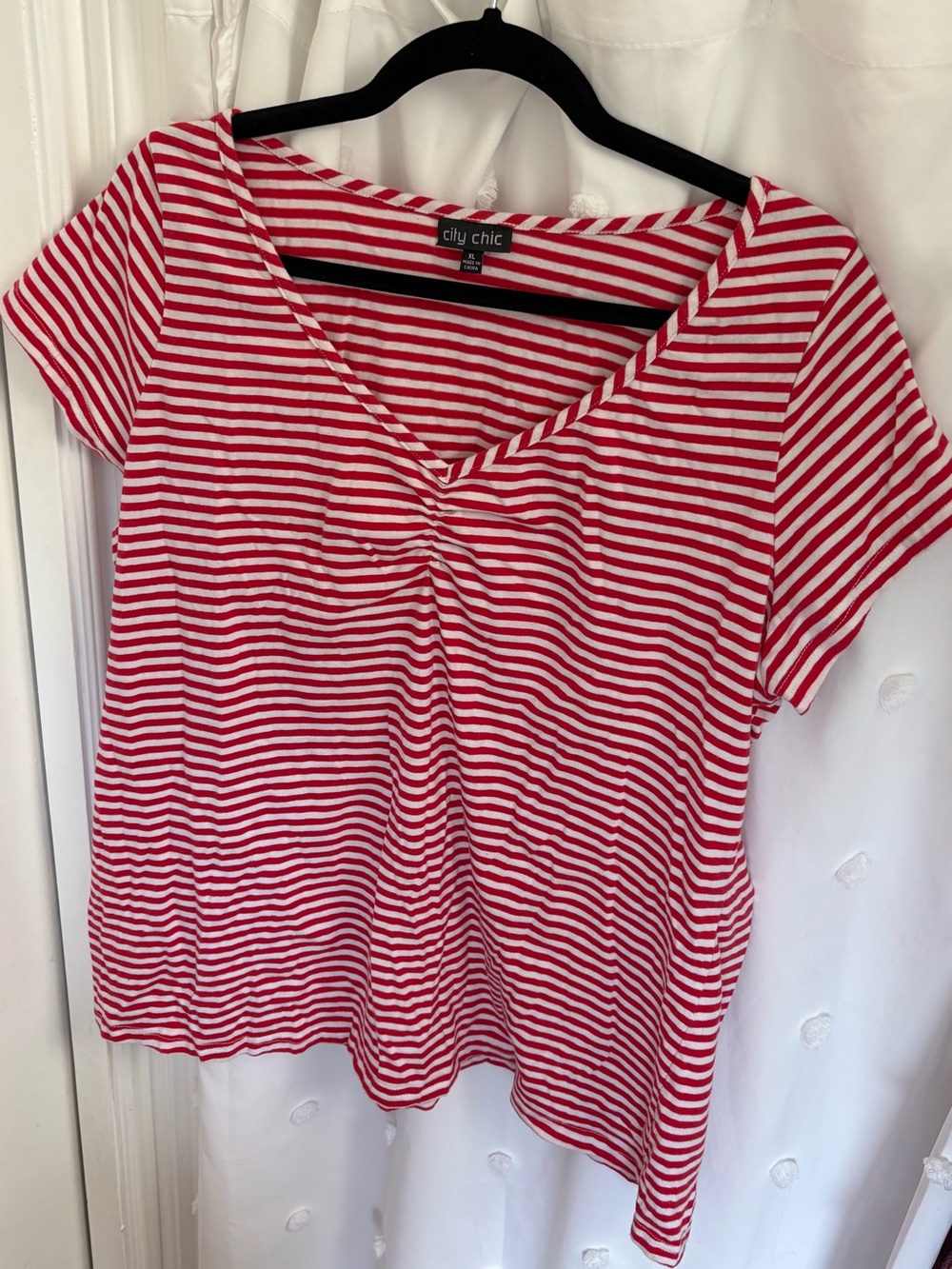 City Chic Red & White Striped Tee